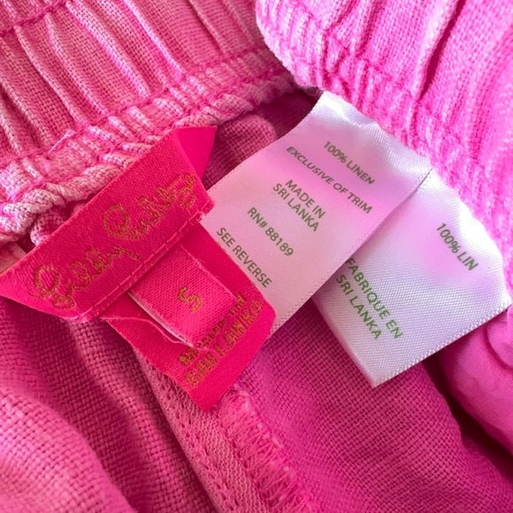 Lilly Pulitzer Taron Linen Pants Women S Resort Coastal Drawstring Mid Rise Pink - Picture 7 of 9